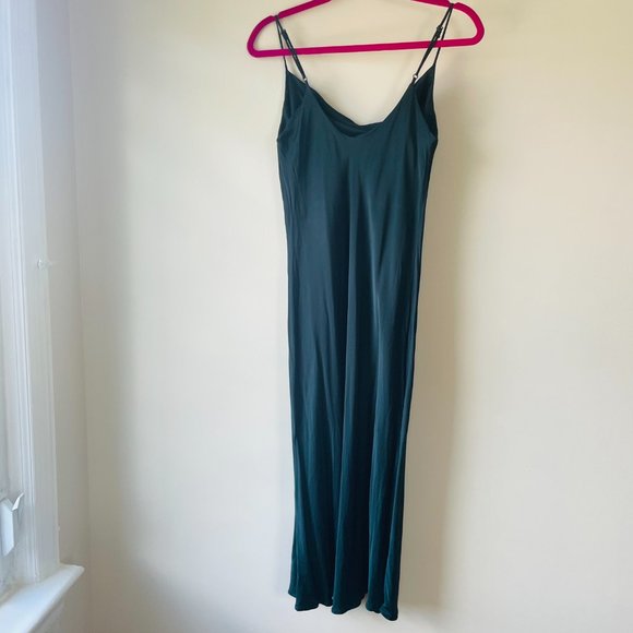 Zara Dresses Zara Emerald Green Silk Satin Slip Cowl Neck Dress
